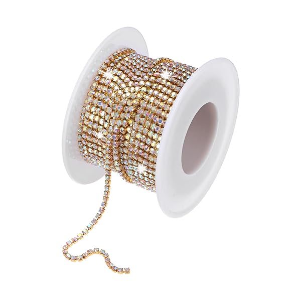 水晶ラインストーンクローズチェーン 2mm 10ヤードシングルロートリミングクローチェーン 水晶クローカップチェーンロール 裁縫クラフト/DIY装飾/宝石クラフト用【金色AB】