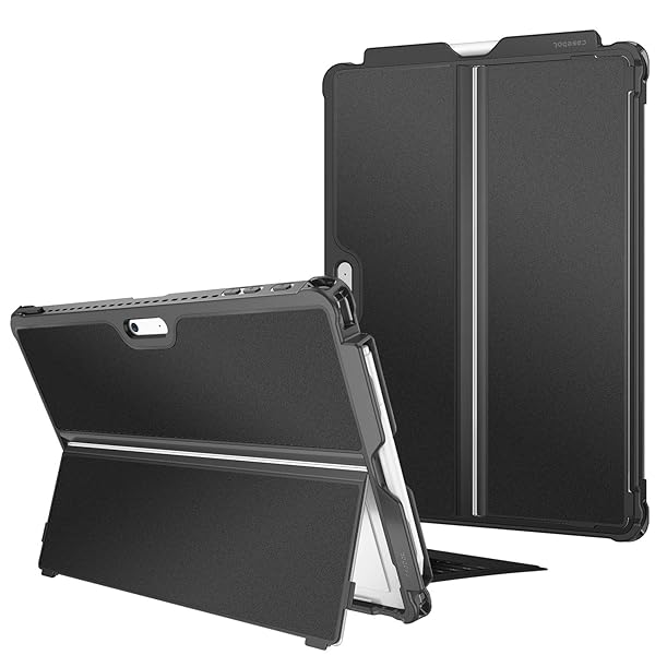 for Microsoft Surface Pro 7 Plus/ 7/ 6/ 5/ LTE 12.3インチ ケース タイプカバー ソフトTPU ペンホルダー付き 全面保護型 スタンド機能付き キックスタンドケース 軽量 薄型 耐衝撃(1ブラック)