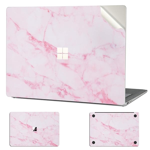 Surface 専用スキンシール カバー ステッカー (Surface Laptop5 / Laptop4 / Laptop3 15インチ用) 全身保護、取り外し可能、傷つき防止および残留物フリー [ピンク模様の大理石]