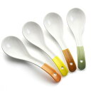 スプーン レンゲ 4本 16cm 陶磁器 花 スープスプーン カーブ形状 長いハンドル ディナースプーン カレー ラーメン 料理用 業務用 家族用