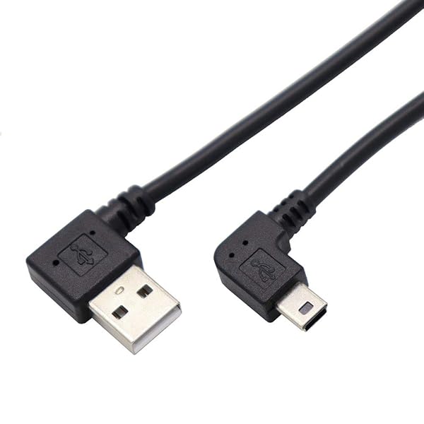 USB2.0ミニケーブルUSB(A)オス-USB(miniB)オス同時L型上下左右90°方向変換ケーブル金メッキ付き高速480Mbpsのデータ転送同期リード(27cmUSB左&Mini左）