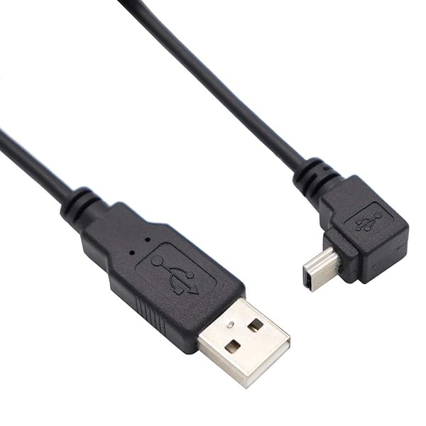USB 2.0 ミニケーブル USB(A)オス-USB(miniB)オス L型0.25m 25cm 90°方向変換ケーブル 金メッキ付き 高速480Mbpsのデータ転送同期リード (上L)