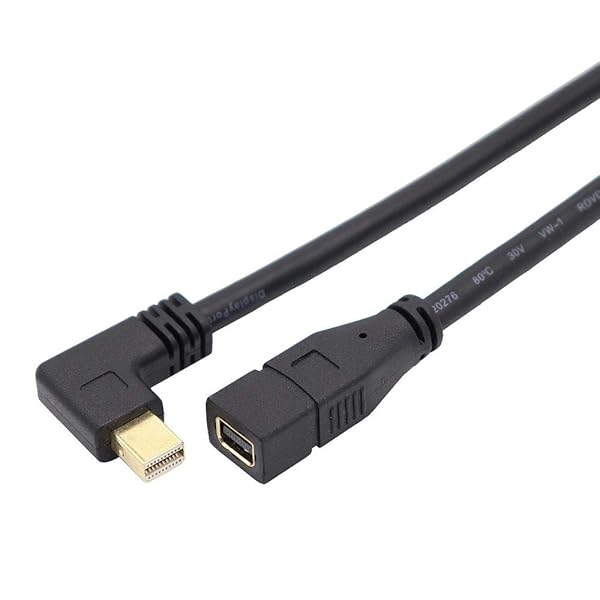 Mini DP延長ケーブル Mini Displayport to Mini Displayport 延長ケーブル オスtoメス 金メッキ 左右上下90°L型 4K×2K対応 (左L)