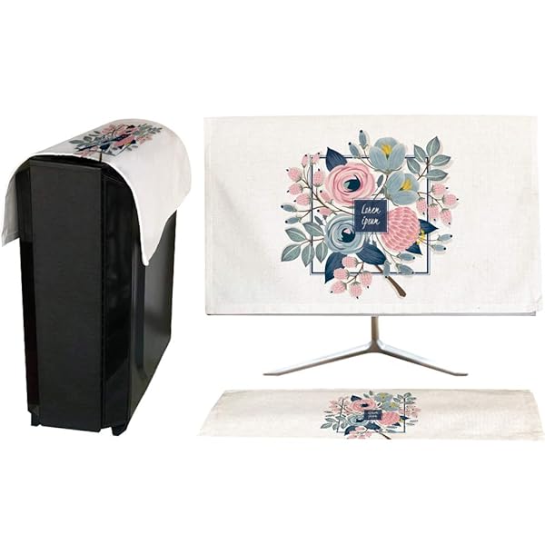 モニターカバー セット PCカバー ディスプレイ キーボードカバー 防塵 保護 液晶 可愛い（花A 19インチ）