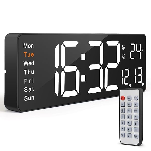 デジタル時計 壁掛け 卓上置き 16.2インチ大画面 目覚まし時計 大文字 大型 目覚まし時計 気温/日付表..