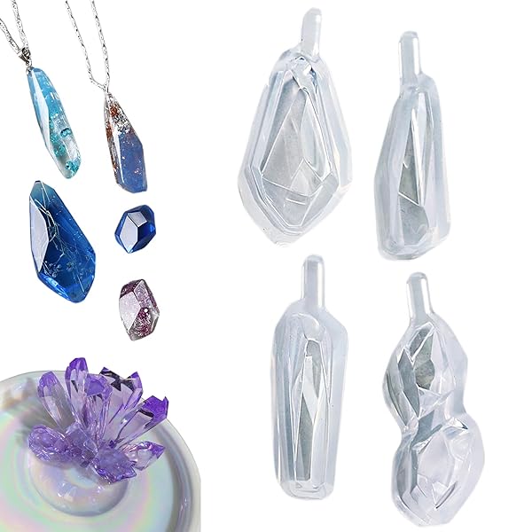 レジン シリコンモールド 4個セット ダイヤ 鉱石 宝石 水晶 ペンダント 不規則 UVレジン 型 (水晶 5種類)