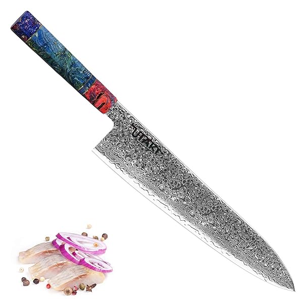 ダマスカス牛刀包丁 230mm VG10 67層高炭素ステンレススチールダマスカス 荒波模様