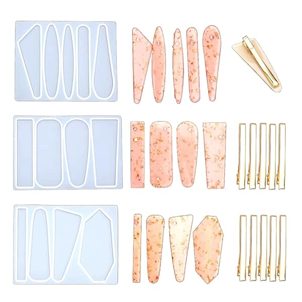 Kingsie ヘアピン シリコンモールド 3種類セット しずく 長方形 三角形 レジン型 ヘアクリップ 金具10..
