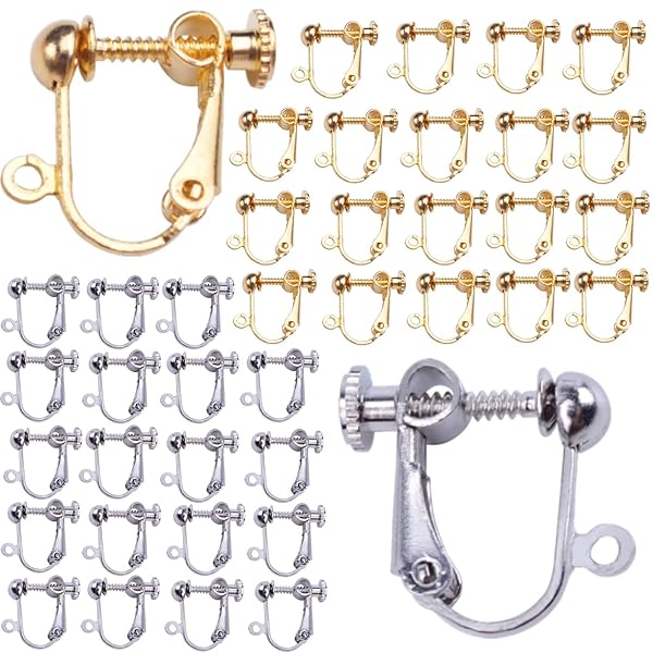 イヤリングパーツ 40個 手芸 手作り用 パーツ イヤリング 耳穴なし アクセサリーパーツ ネジバネ式 DIY 基礎金具 (ゴールド+シルバー各20個）