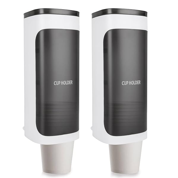 紙コップホルダー 2個セット カップディスペンサー 紙カップ プラスチックカップ 使い捨てコップ 壁掛けカップホルダー 40個収納 口径50～75mmのコップに対応 コップ用ホルダー 粘着テープ付き ホワイト