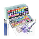 固形水彩 100色絵の具セット 固体水彩絵の具 水彩ペイントセット 水筆ペン パレット付き 携帯ボックス 水彩絵の具 トラベルセット アーティスト 初心者から専門家まで 子供/大人適用