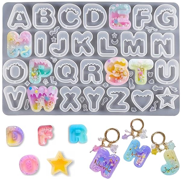 レジン シリコンモールド 流砂型 アルファベット イヤリング ペンダント キーホルダー 装飾 レジン型 英字 ローマ字 イニシャル 大文字 英語 文字 アクセサリー パーツ 手作り DIY 型取り UVレジン (1枚 流砂型 アルファベット)