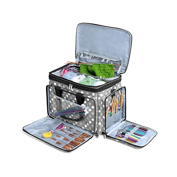 編み物用バッグ 毛糸 輪針 かぎ針 棒針(14"/35cm) 編み物用品 保管 持ち運び グレードット