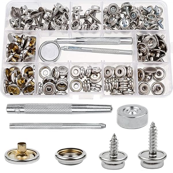スナップボタン ネジ式スナップ 品質ステンレスネジ 真鍮スナップファスナー カーテン・家具・水上バス等に 打ち具 シルバー 50組セット