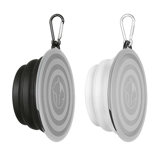 折りたたみ式犬用ボウル 2個パック ポータブル 折りたたみ式 ペットトラベルボウル 折りたたみ式 犬 給水 ボウル 皿 犬 猫 小動物用 蓋付き (S、ブラック+ホワイト)