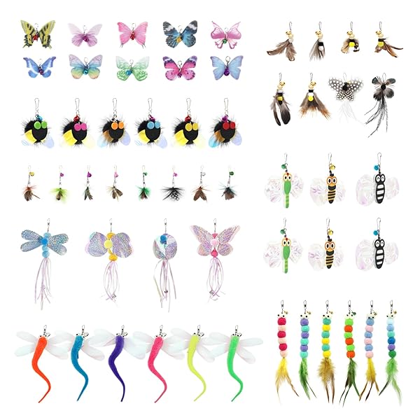 猫 おもちゃ 虫 ねこじゃらし 飛ぶ虫 玩具 昆虫の大集合52個 交換用 収納箱付き