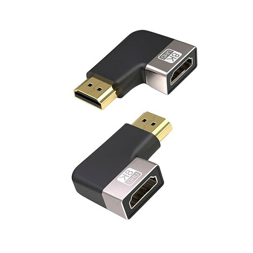 HDMI L型変換アダプタ左右90度+270度変換(2個入)HDMIオスtoメスアダプタL型対応8 K/60 Hz 3 Dメッキコネクタ(シルバーグレー) HDMI L型変換アダプタ左右90度+270度変換(2個入)HDMIオスtoメスアダプタL型対応8 K/60 Hz 3 Dメッキコネクタ(シルバーグレー)