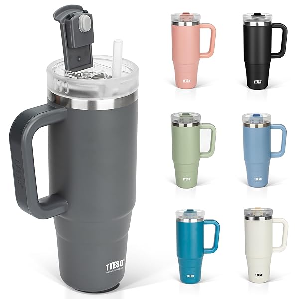 タンブラー 0.9L 水筒 保冷 ステンレスボトル ウォーターボトル ストロー 取っ手付き ジョッキ アウトドア 真空断熱 二重構造 広口 大容量 直飲 女の子 男の子 900ml グレー