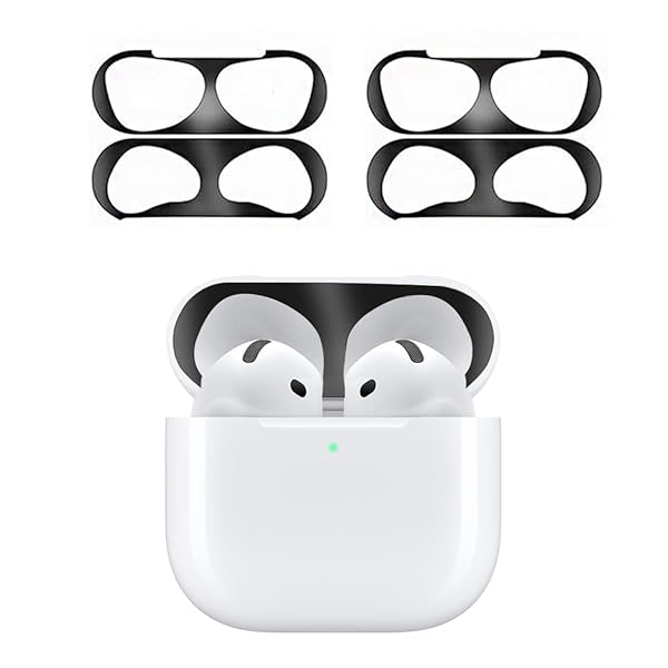 【2024強化版】 for AirPods 4 ダストガード エアーポッズ 4用 ガードカバー 故障防止 吸着 ほこり ゴミ 金属製 侵入防止 防塵 粉塵防止 ブラック 4枚(2セット)