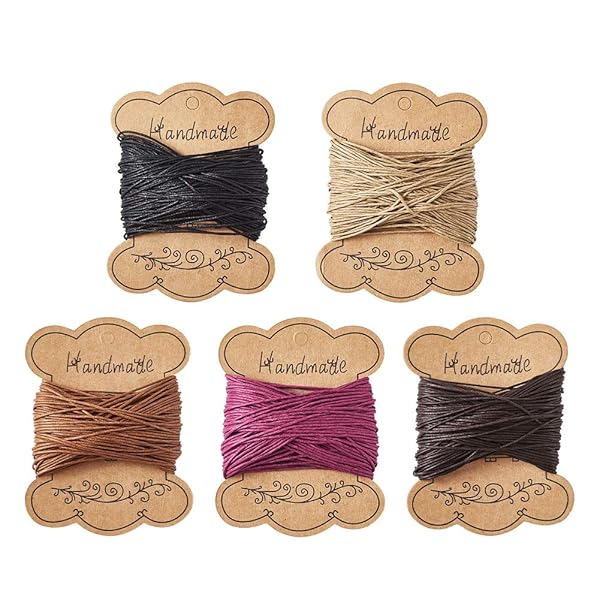 Beadthoven 5色入 31ヤード/色 幅1mm ワックスコード チョーカー 紐 宝石コード 模造革ひも 丸紐 アクセサリー用紐 アンクレット 紐 ネックレス ブレスレット ミサンガ チョーカー ストラップ ジュエリー 制作 ホビー レザークラ