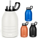 水筒 スポーツボトル ステンレスボトル 1.5L 直飲み 保温保冷 洗いやすい ストロー付き 大容量 携帯便利 旅行 キャリ―ハンドル付き (ホワイト)