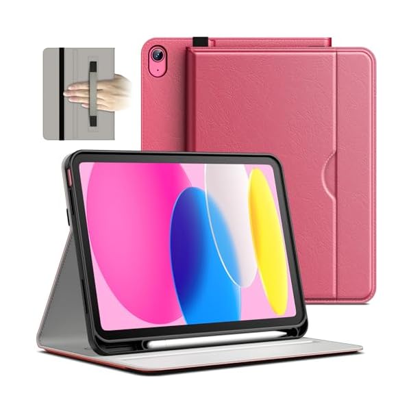 JEDirect iPad（A16）ケース 第11/10世代（2025/2022モデル）用PUレザー ビジネスフォリオ タブレット保護カバー Pencilホルダーとポケット付き マルチアングルの視聴 (ピンク)