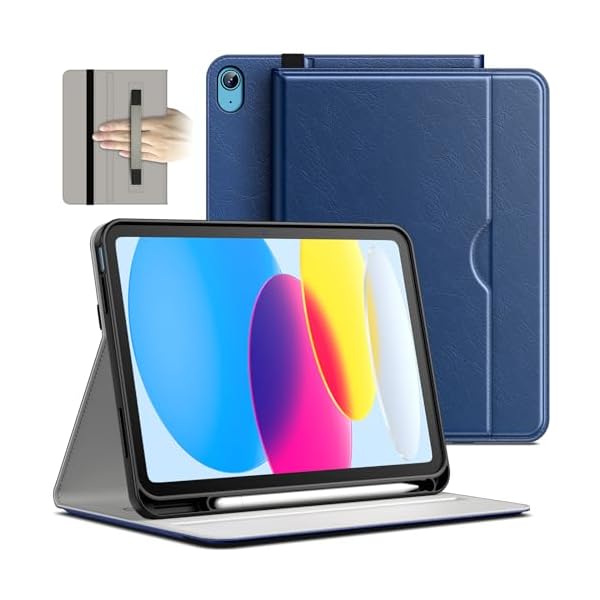 JEDirect iPad（A16）ケース 第11/10世代（2025/2022モデル）用PUレザー ビジネスフォリオ タブレット保護カバー Pencilホルダーとポケット付き マルチアングルの視聴 (ネービー)