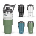 タンブラー 蓋付き ストロー付き 取っ手付き 600ml 大容量 保冷 水筒 魔法瓶 保温 真空断熱 二重構造 広口 直飲み 漏れない アウトドア 緑