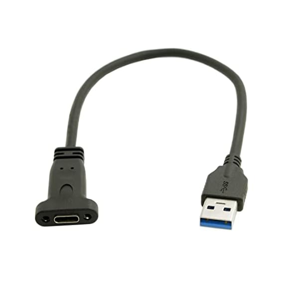CY USB Cケーブル、USB 3.0 Type A オス - Type C メス データケーブル 20cm パネルマウントネジ穴付き