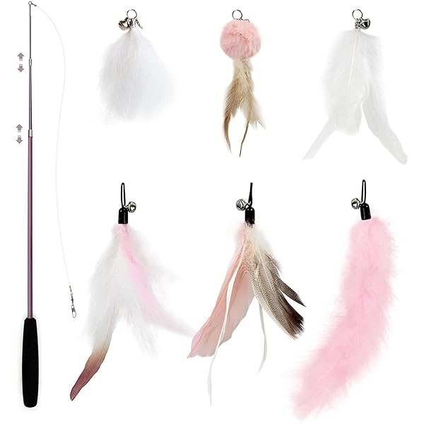 ねこおもちゃ 猫おもちゃ 猫じゃらし ねこのおもちゃ 猫用おもちゃ じゃれ猫 羽根 羽のおもちゃ 鈴付き 1本釣り竿付き 交換と伸縮可能 猫ストレス解消おもちゃ 人気 丈夫 ピンク