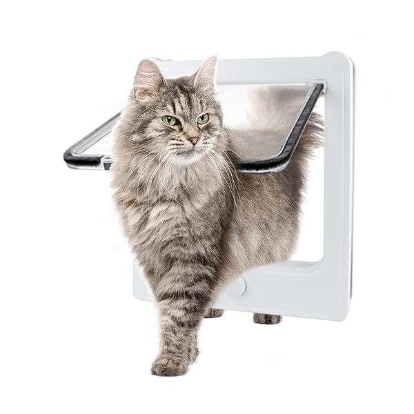 4WAY 猫 ドア 18×18.5cm キャットドア 小型犬 猫ドア出入口 冷暖房対策 木製、金属製ドア、窓用耐候性ペットドア フリーアクセス ペットドア