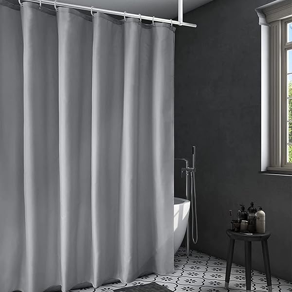 シャワーカーテン 120 × 180cm 目隠し 遮像 防カビ 防水 風呂カーテン 浴室カーテン あり 無地 グレー リング付き 間仕切り