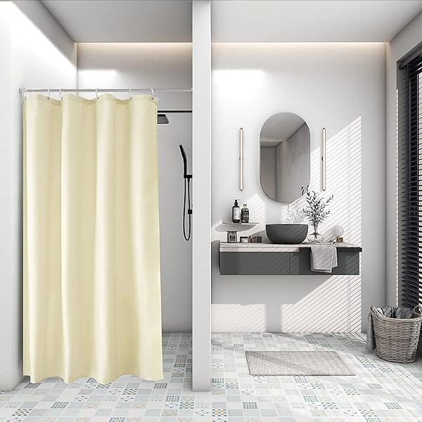 シャワーカーテン 90x180cm 目隠し 遮像 防カビ 防水 お風呂用カーテン 軽量 速乾 リング付き 無地 ベージュ