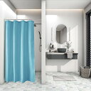 シャワーカーテン 90x180cm 目隠し 遮像 防カビ 防水 お風呂用カーテン 軽量 速乾 リング付き 無地 ライトブルー