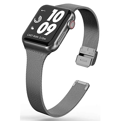 MaKTechミラネーゼメッシュステンレススチールナローバンドプッシュボタン付きと互換性があるApple Watch Series 9/Ultra 2/SE/8/7/2023 (41mm/40mm,ブラック)