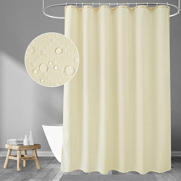 シャワーカーテン 防水 防カビ 120x150cm ユニットバス 浴室 ベージュ 高級 加重 加厚 チェック柄 目隠し バス用品 お風呂カーテン リング付き