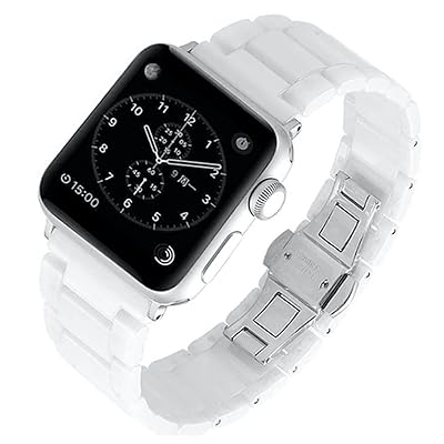 セラミック iWatch バンド 凹凸テセレーションリンクストラップ Apple Watch Series 9/Ultra 2/SE/8/7/2023対応 (45mm/44mm/49mm,白)