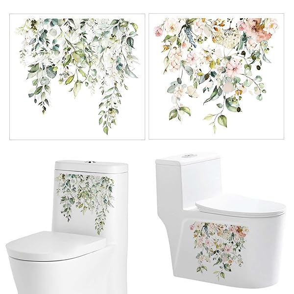 便器シール 2枚セット 便器 ウォールシール 観葉植物 シール 藤 植物 花 トイレ ステッカー トイレ ステッカー はがせる PVC素材 おしゃれ 浴室 シール北欧 かわいい 浴室 洗面所 トイレ 壁に適用