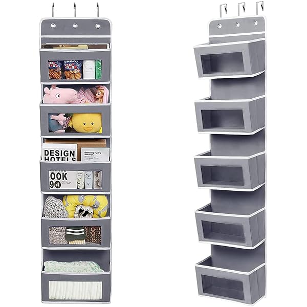 ウォールポケット ドア掛け収納式ポケット 5段の大容量 透明窓付き 壁掛け収納ポケット 吊り下げ収納ポ..