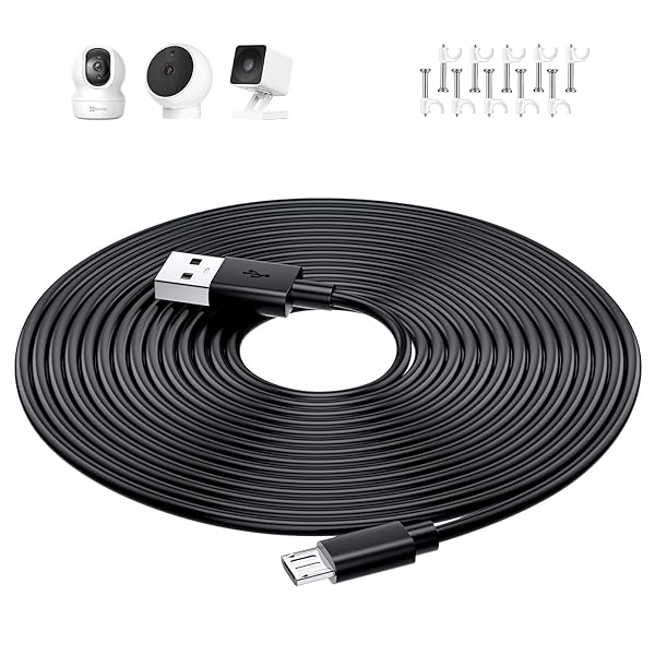 マイクロusbケーブル 5M micro usb 電源ケーブル 防犯監視カメラの給電用 USB A - microB オスオス 対応ATOM Cam 2/YESKAMO/Wyze Cam Pan/Nest Cam/XIAOMI/IMOU/EZVIZ/