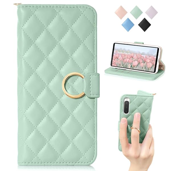 For Xperia 10 V ケース 手帳型 チェック柄 刺繍 Xperia 10 V 手帳型ケース 人気 リング付き SO-52D ケース SOG11 ケース 横置き機能 エクスペリア 10 V ケース 手帳型 女性 おしゃれ 財布付き カード収