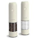 電動ペッパーミル、USB充電式自動塩こしょう挽き器 - 胡椒 ミル、粗さ調節可能、LEDライト付き、リフィル可能(2個セット、バタークリーム)