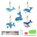 5Dダイヤモンド絵画 キーホルダー クジラ頭 キット 5個セット かわいい 青 小さなペンダント 両面 複数のスタイル 子供 初心者 DIY手作り 手工芸品 財布 キーペンダント 携帯ケースストラップ 装飾用 プレゼント(3)