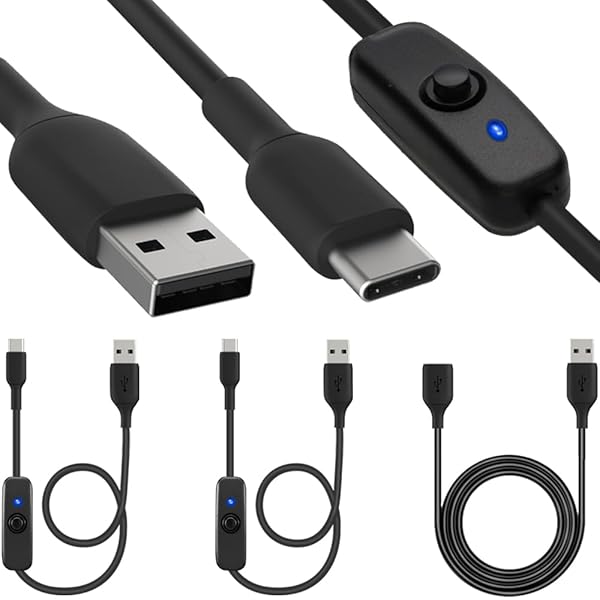 USB C-USB充電ケーブル オン/オフボタン付き USB Type-C オス - USB オス 延長ケーブル オン/オフボタ..