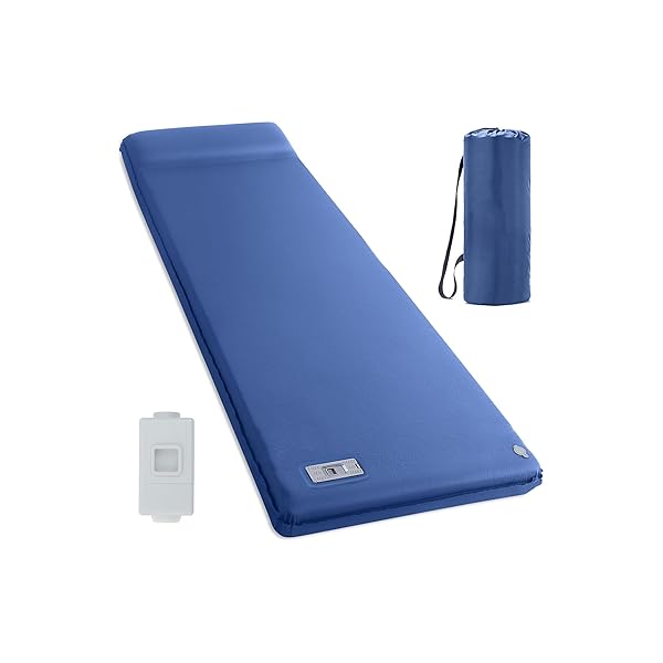 エアーマット電動ポンプ内蔵 キャンプマット ワンボタンで自動空気を入れる/抜く インフレーターマット エアマット 8cm厚手 R値9.5 収納袋付き (ブルー)