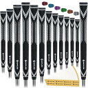 高性能ゴルフ用ラバーグリップ、高衝撃吸収、非滑り、15本のテープを含む13本のグリップ、中サイズ、白