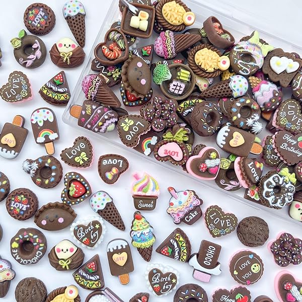 デコパーツ ミックス スイーツ キャンディ 食べ物 レジンパーツ ホイップデコ アクセサリー イヤリング ヘアゴム パーツ チャーム 手芸 推し活 子供(ブラウ...