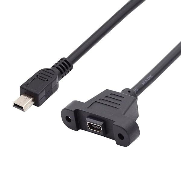 パネルマウントタイプ Mini USB2.0 5ピン オス-メス 延長アダプターケーブル ネジ付き 50cm