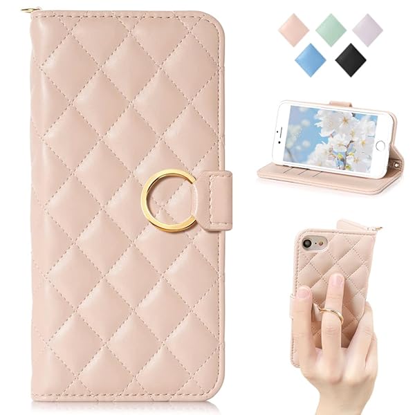 FOR iPhonese第2世代/第3世代 ケース 手帳型 iphone se2se3 ケース 手帳型 人気 女性 iphone7/8ケース 手帳型 アイフォン 8 スマホ 携帯ケース リング付きチェック柄 刺繍 おしゃれ 可愛い 財布型 レディース