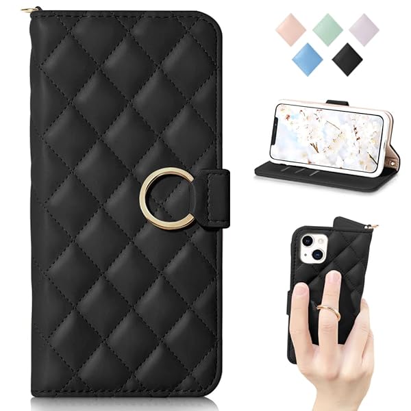 For iPhone14 ケース 手帳型 人気 アイフォン 14ケース 手帳型 スマホケースiphone14 チェック柄 刺繍 あいふぉん14 手帳カバー カード収納 スタンド機能 アイフォン14 保護ケース リング付き おしゃれ可愛い 財布型レディ